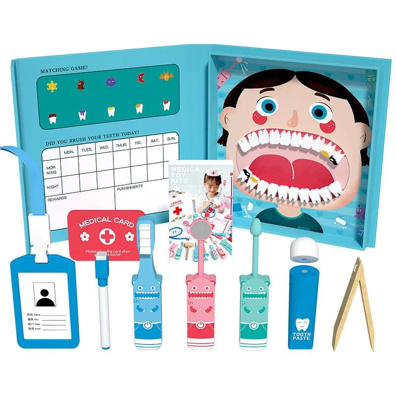 Children Doctor Toys Set Wooden Simulation Dentist Pretend Toy for Kids Early Education Tooth Role-playing Dental Medical Doctor