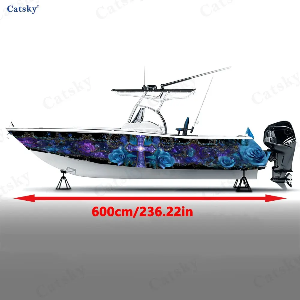 Dark Night Gilded Rose Boat Stickers, PVC Waterproof Durable Vinyl Wrap Decals for Fishing Boats, Durable and Stylish Design