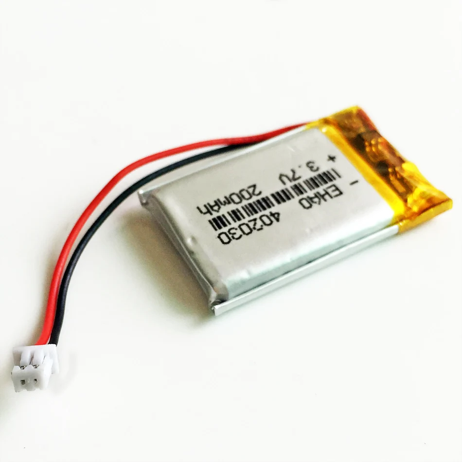 Akumulator litowo-polimerowy LiPo 3,7 V 200 mAh 402030 + Wtyczka JST 1,25 mm 2pin do kamery MP3 Bluetooth GPS Część elektroniczna