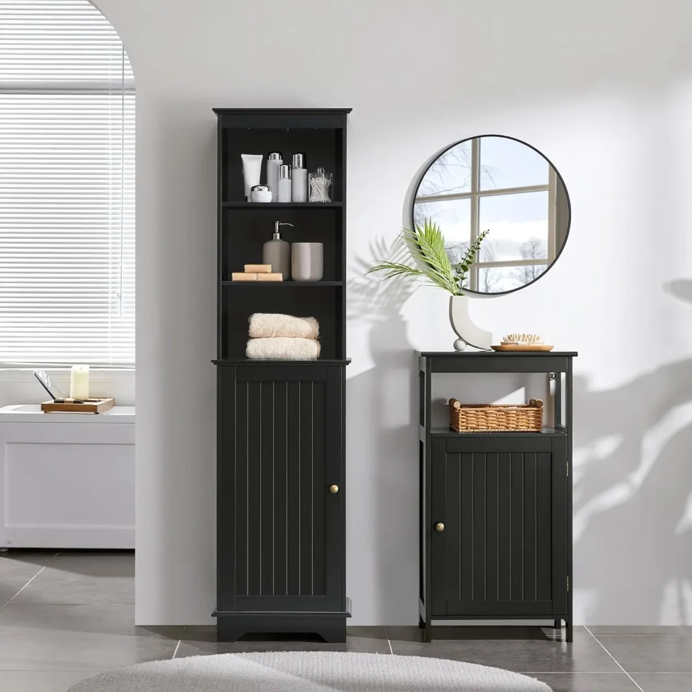 

Напольный шкаф для ванной 60,5 дюймов, высокий и тонкий, с 3 полками и дверцей, компактный органайзер, на заказ