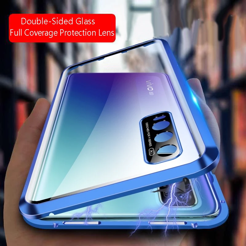 Full Protection Metal Frame Magnetic Double Sided Glass Phone Case For VIVO Y72 5G Y75 5G Y76 5G Y77 5G Y78 5G Cover Cases