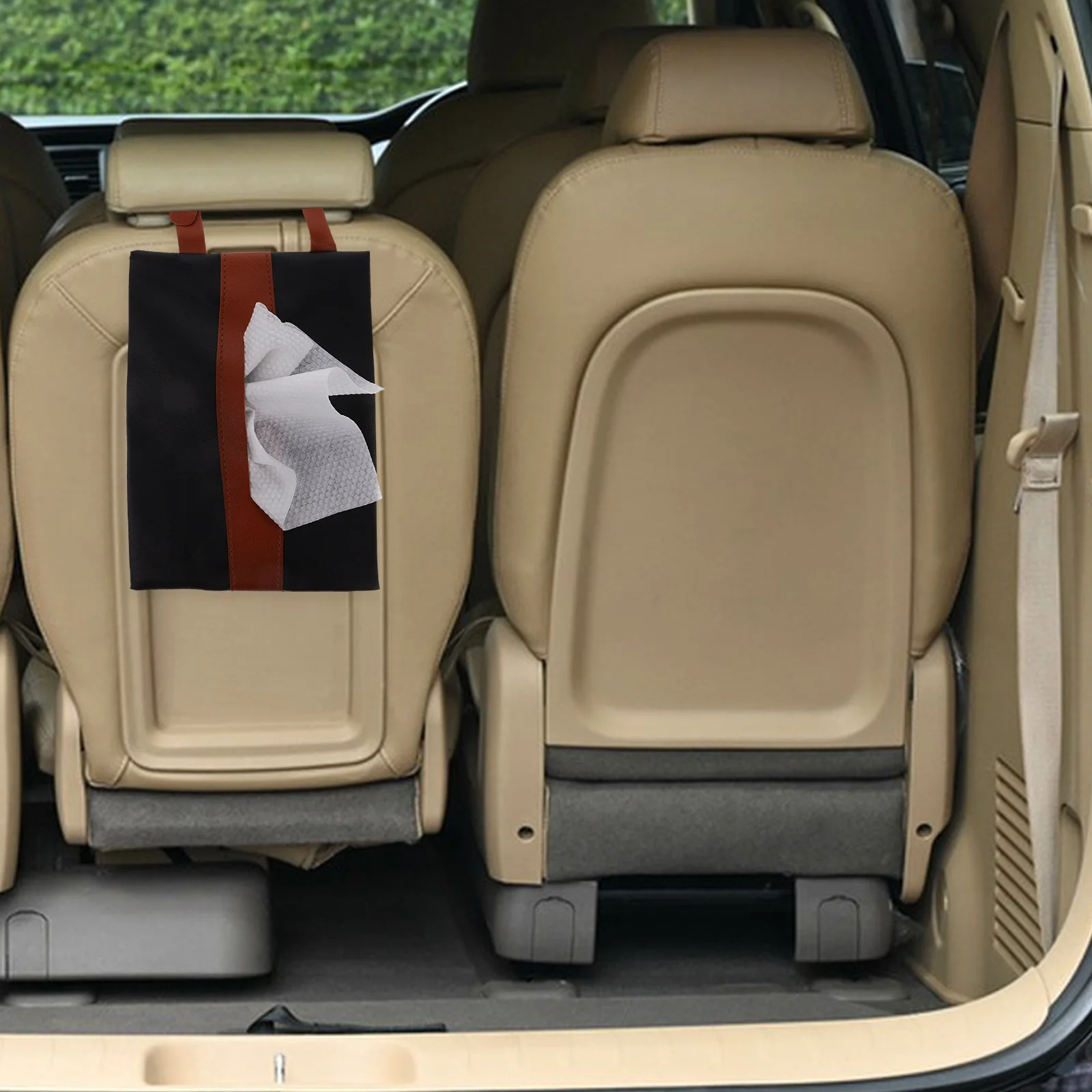 

Car Tissue Bag Hanging Rv Napkin Holder Travel Storage Pu Refillable Reusable Wall Mount Backseat Headrest