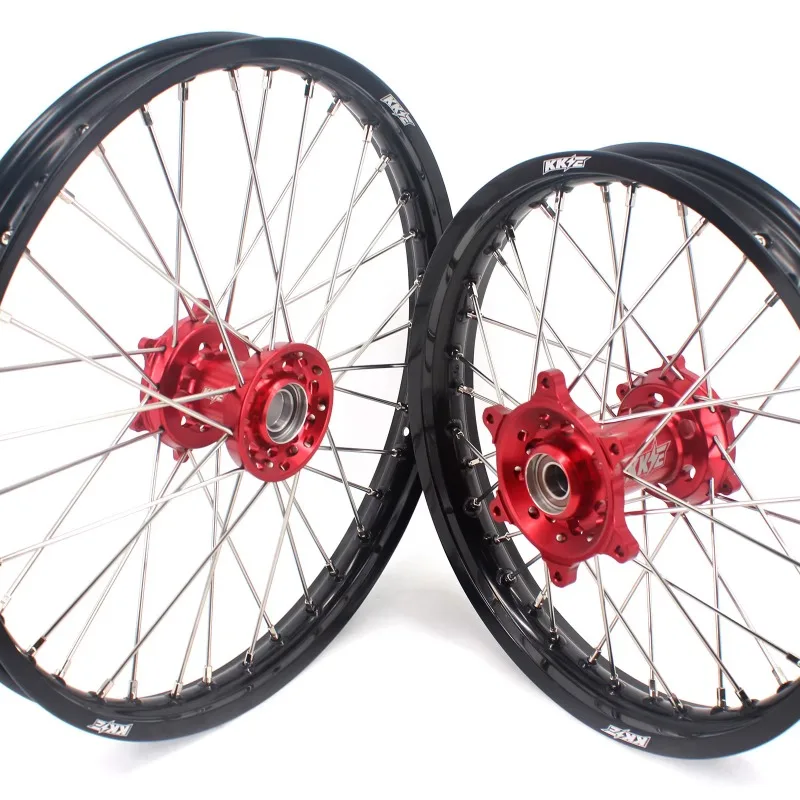 

【2025】 Enduro Motorcycle Wheels Rims Set Fit EC300 EC250 2004-2017 Aluminium Alloy Anodized Red Hub Black Rim