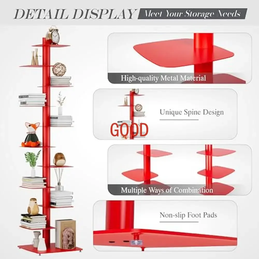 Vertical 11-Tier Metal Bookshelf Tower Organizers Study Display Shelf Storage Durable Innovative Design  Shelves Suitable