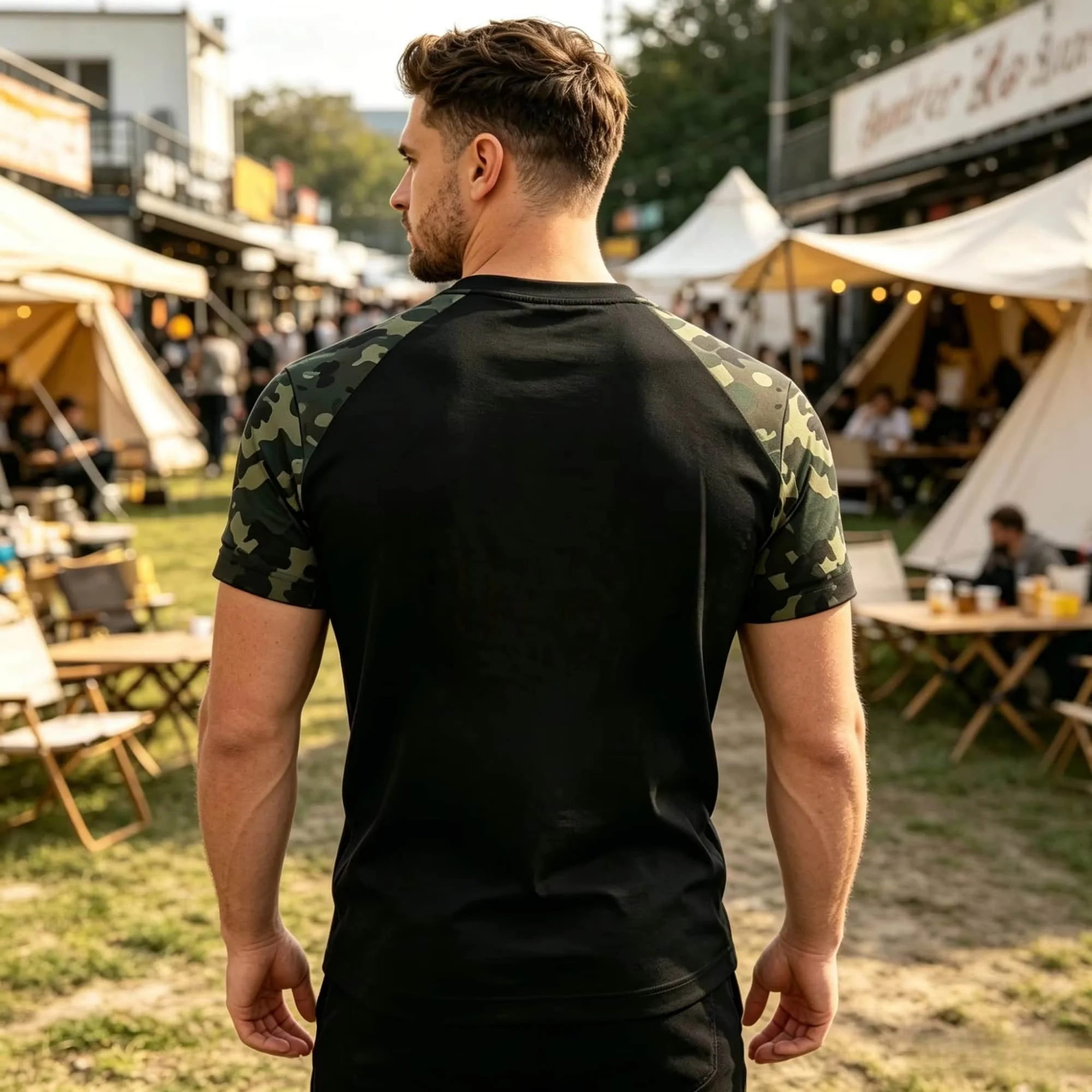 Men Camo Short Sleeve T-Shirt Crew Neck Patchwork Tee Summer Casual Streetwear Breathable Daily Basic Tops view 2