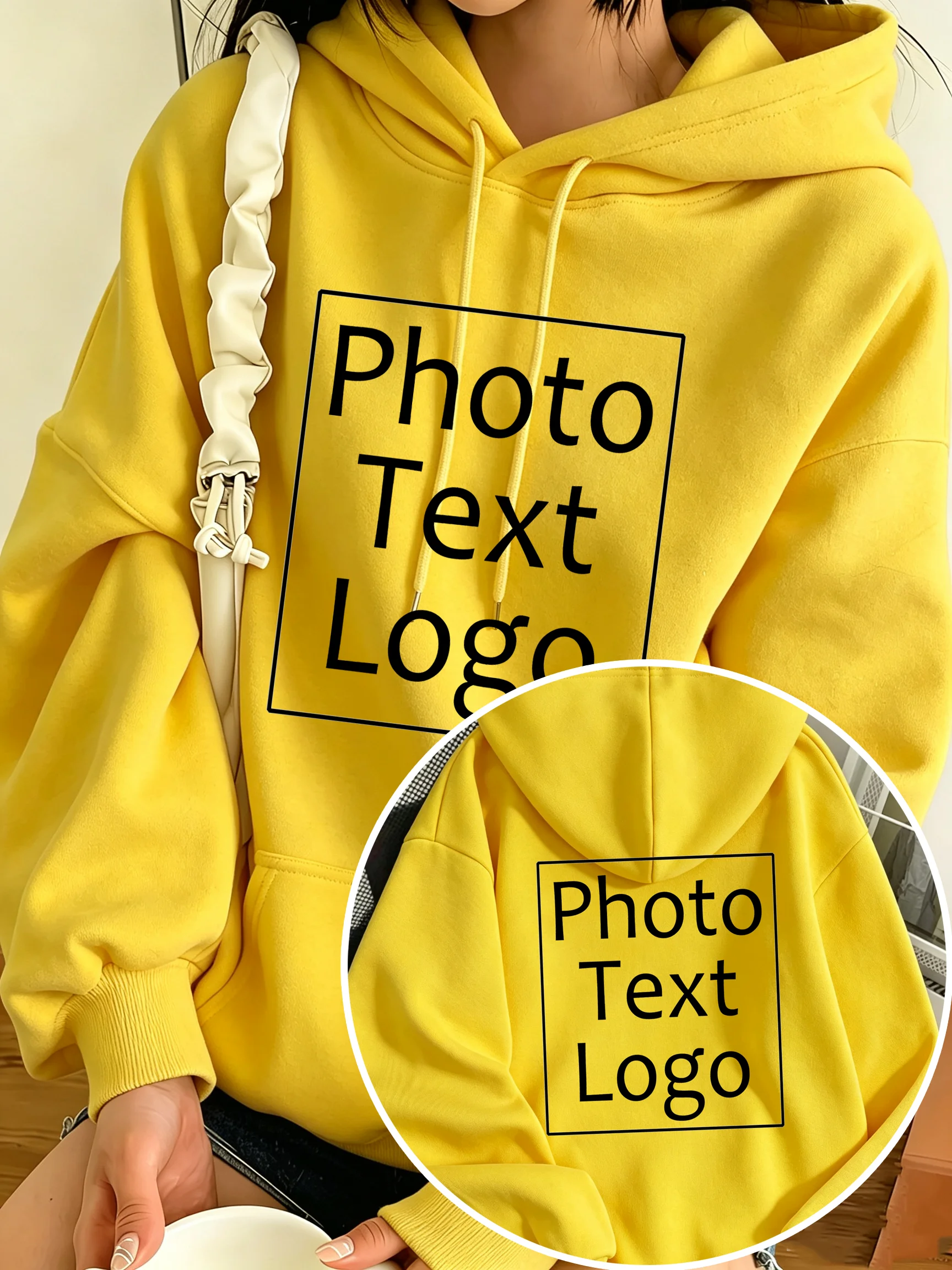 Autumn Fleece Hoodie Womens Custom Personalized Print Text Pullovers Street Y2K All-Match Clothes Casual Loose Pocket Sportswear