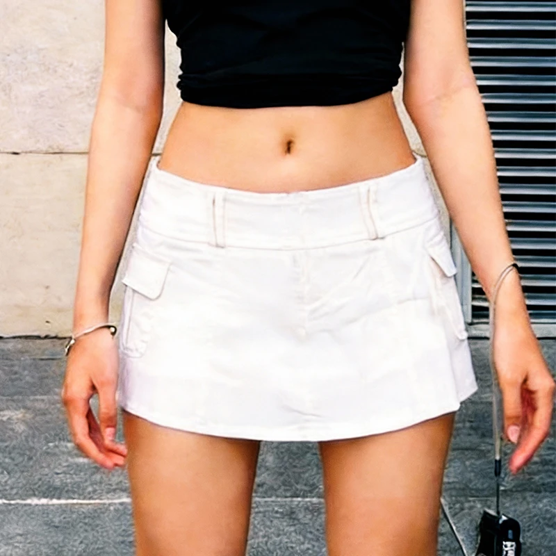 

Summer Solid Color Denim Pleated Skirt Personalized Street Sexy Spicy Girl European American Women ClothingHug Hips Short Skirt