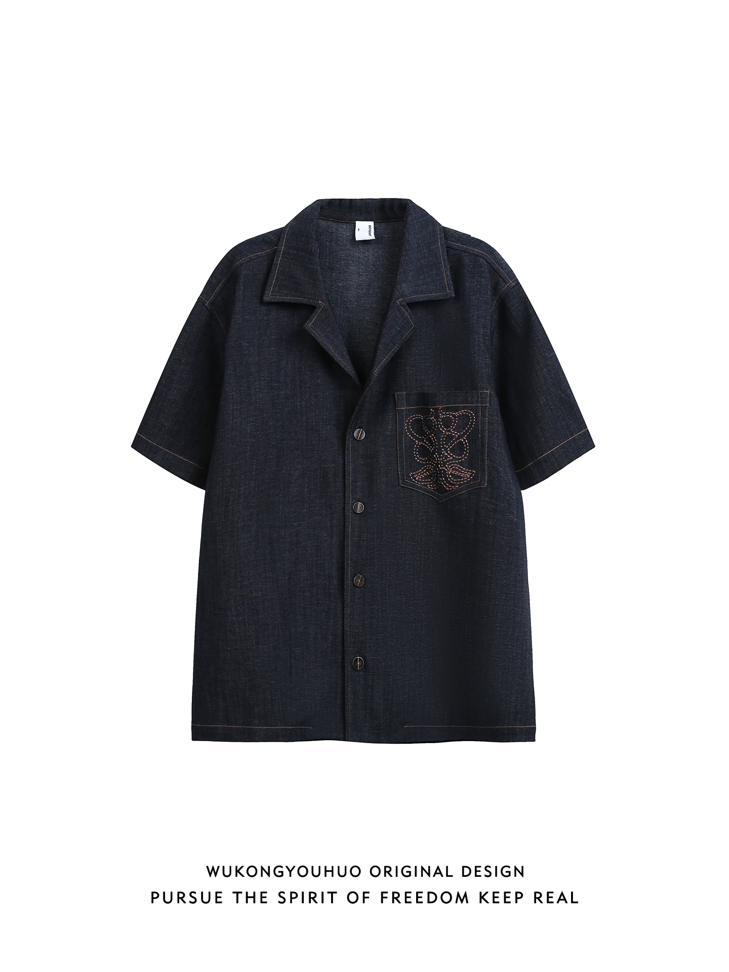 

Casual Embroidered ket Denim ort Sve irt Loose Fit Youthful Sle for Men And Women Wear Resistant Summer irt