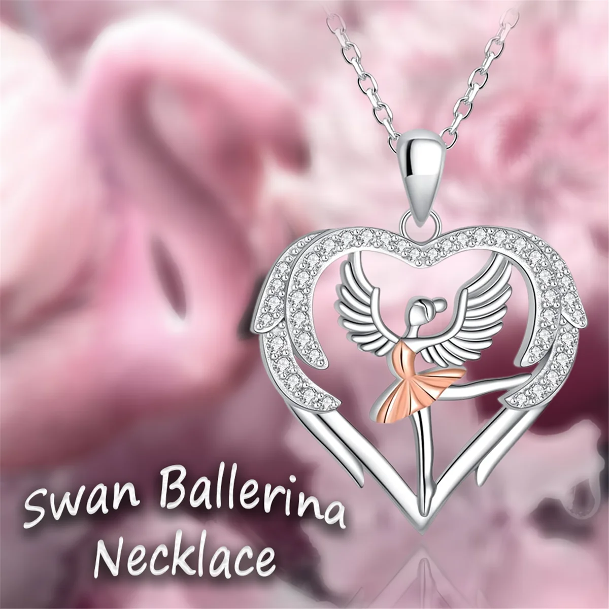 Elegant Ballerina Girl Wing Heart Shaped Pendant Necklace Exquisite Fashionable Party Daily Wear Jewelry Gift for Women