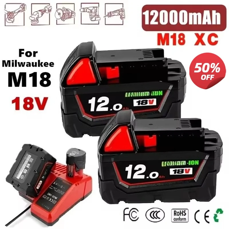 18V 12.0Ah for Mil Waukee M18 48-11-1815 2604-22 2604-20 Lithium Rechargeable Battery