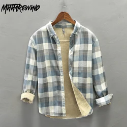 New Winter Shirt Men Plaid Shirts for Men Pure Cotton Fleece Thick Warm Long Sleeve Button Up Shirt Japanese Fresh Camisa Hombre