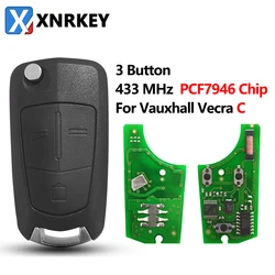 XNRKEY 3 Button Flip Remote Car Key PCF7946 Chip 433Mhz for Opel/Vauxhall Vectra C 2006-2008 Car Key