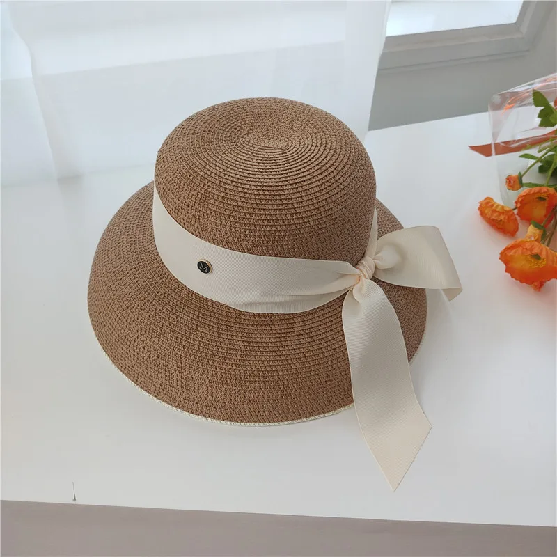 

Retro French Straw Hat Bow Female Summer Seaside Big Brim Sun Protection Shade Travel Vacation Leisure Wild Brim Beach