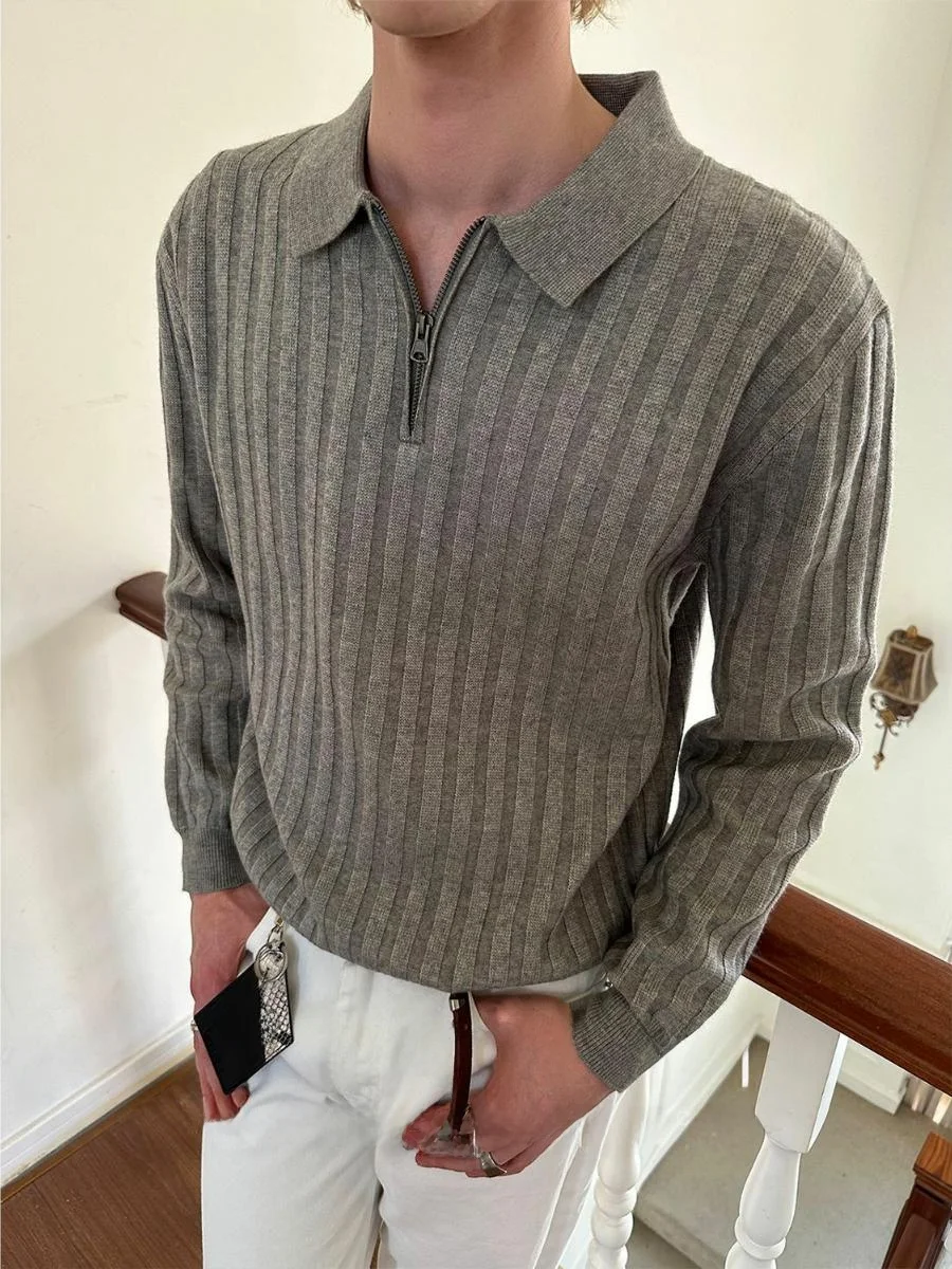 

Men's Casual Knitwear Autumn Retro Stripes Collar Top Polyester Blend Fiber Non-deformable Comfortable Commute Wear