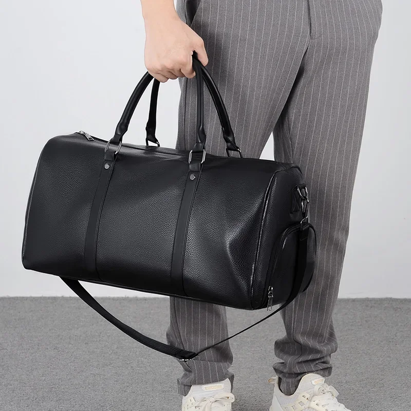 Sac de week-end en cuir PU avec compartiment à chaussures pour homme, sacs de sport étanches, sac à dos de fitness, sac de yoga en plein air, capacité à la mode