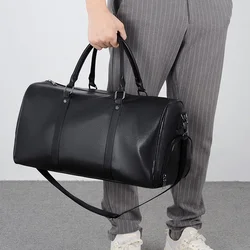 Weekender-Bolso con compartimento para zapatos para hombre, mochila impermeable de cuero PU, con capacidad a la moda, para Yoga y Fitness al aire libre