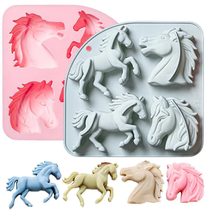Horse Mold Silicone 4 Cavity 3D Horse Themed Baking Mould Tray For Party Chocolate Cake Topper Dessert Mousse Pastry