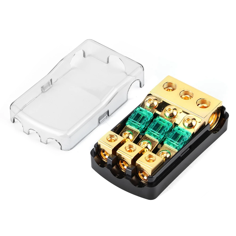 Compatible 3-Way ANL Fuse Holder Block 0/2/4 Gauge in to 4/8/10 Gauge Out 60A for Auto Audio Car Redio Accessories