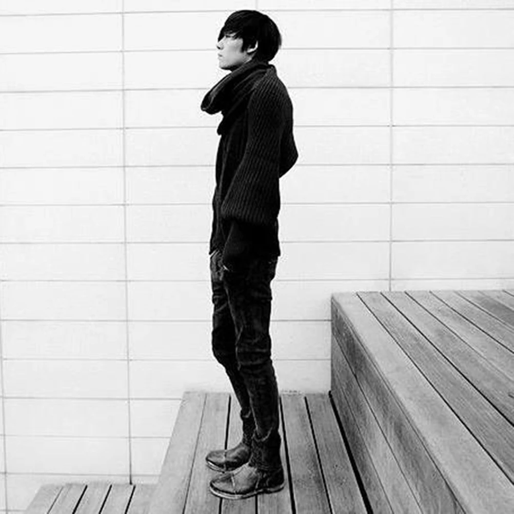

Korean Style Autumn Winter Unisex Knit Scarf Cape Shawl Black 270X50Cm Wool Acrylic Warm Elastic Soft For Men Women