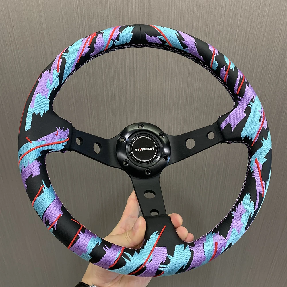 

JDM hkss Latest Version Microfiber Leather Car Steering Wheel Deep Dish Drift Steering Wheel 330mm Diameter Volante