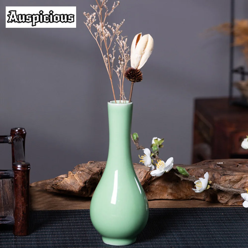 Longquan Celadon Guanyin Water Purification Bottle Ceramic Flower Pot New Chinese Style Vase Flower Arrangement Home Accessories