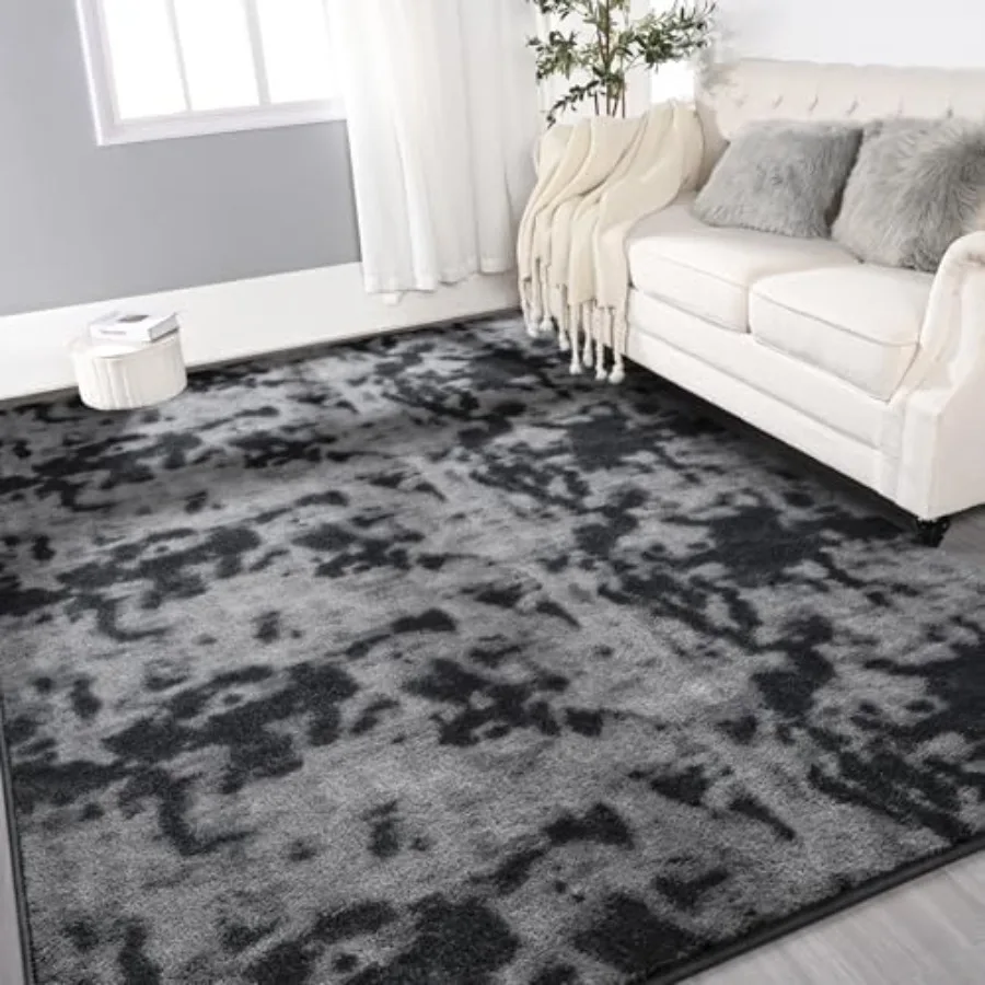 

Large Ultra Soft Modern Area Rugs for Living Room Bedroom 6x9 Feet Tie-Dyed Dark Grey Thickened Memory Foam Indoor Carpets Non-