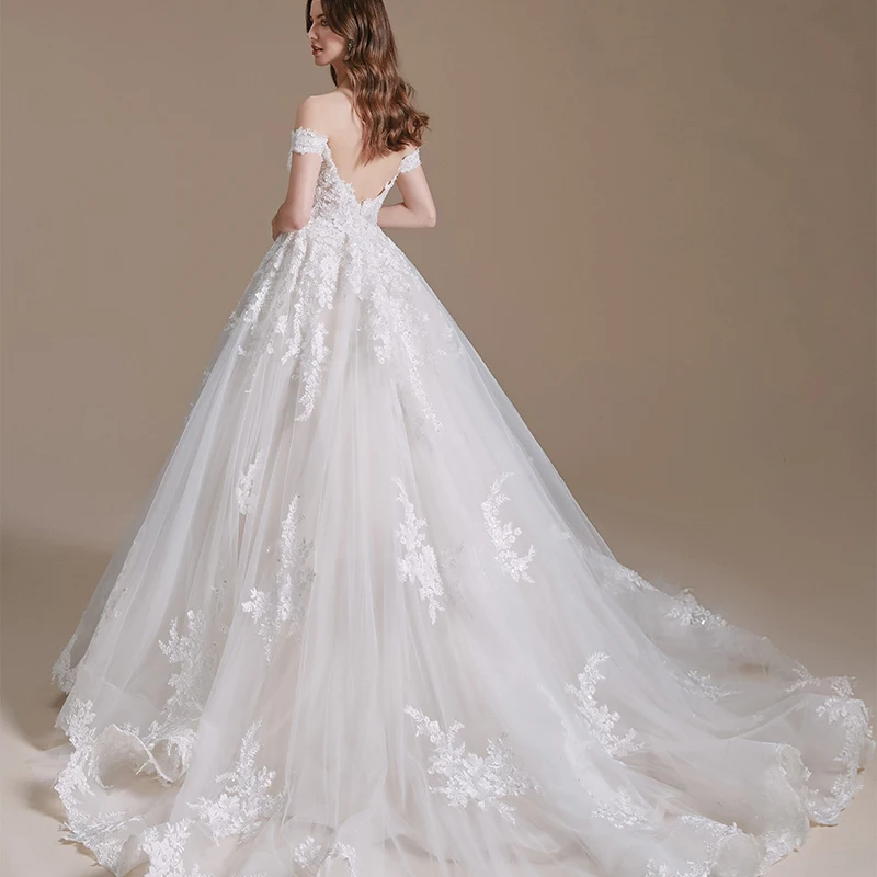 Elegant Ball Gown Wedding Dress Women 2024 Open Back Off The Shoulder Sweetheart Simple Bridal Gown Sweep Train Vestido De Noiva