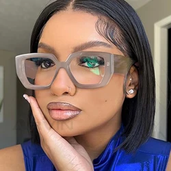 Trendy Thick Frame Oversized Square Glasses Women Men Colorful Wide Legs Eyewear Frame Female Green Optical Transparent Lens
