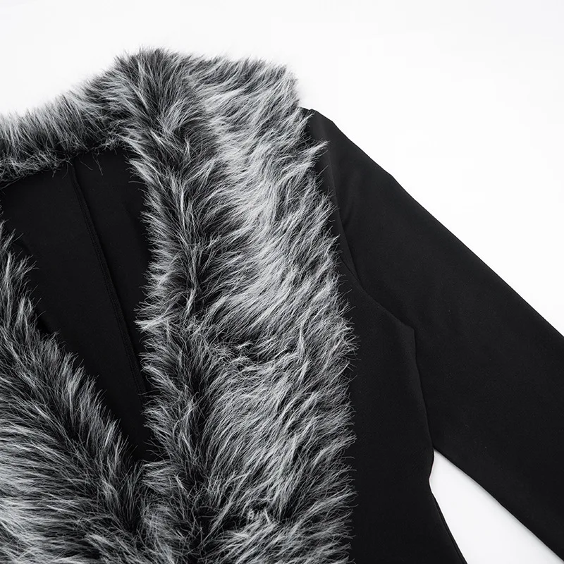 Monos negros ajustados de retales de piel sintética para mujer, monos sexys con escote en V profundo, manga larga, caderas de melocotón, moda para fiesta y Club, ropa de calle