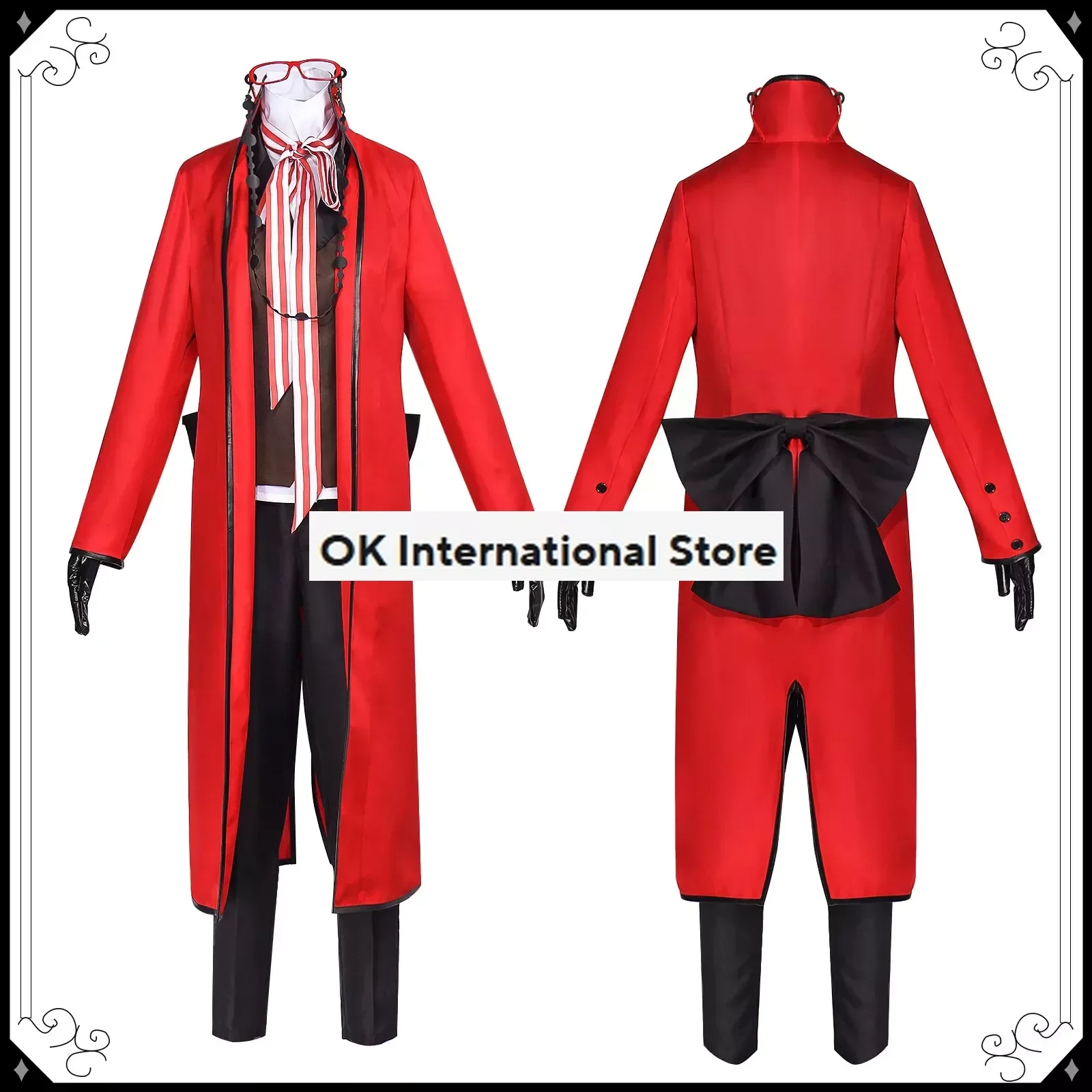 Shinigami Grell Sutcliff Cosplay Costume Death Shinigami Grell Sutcliff Red Uniform Glasses Red Wig Halloween Women Men Outfit