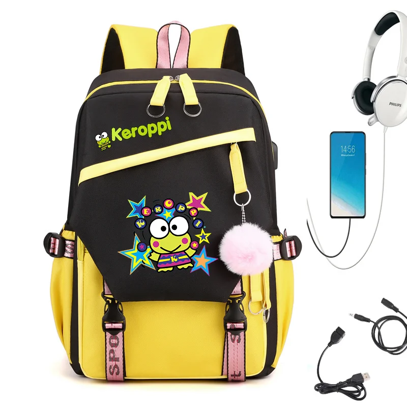 Sanrio Kerokero Keroppi Backpack for Girls Boys Teenager Children Rucksack Men Women Casual School Bags USB Charging Backpacks