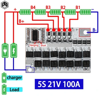 Circuit imprimé de Protection de batterie au Lithium ternaire 3s/4s/5s Bms 12v 16.8v 21v 3.7v 100a Li-ion Lmo, charge d'équilibre li-polymère