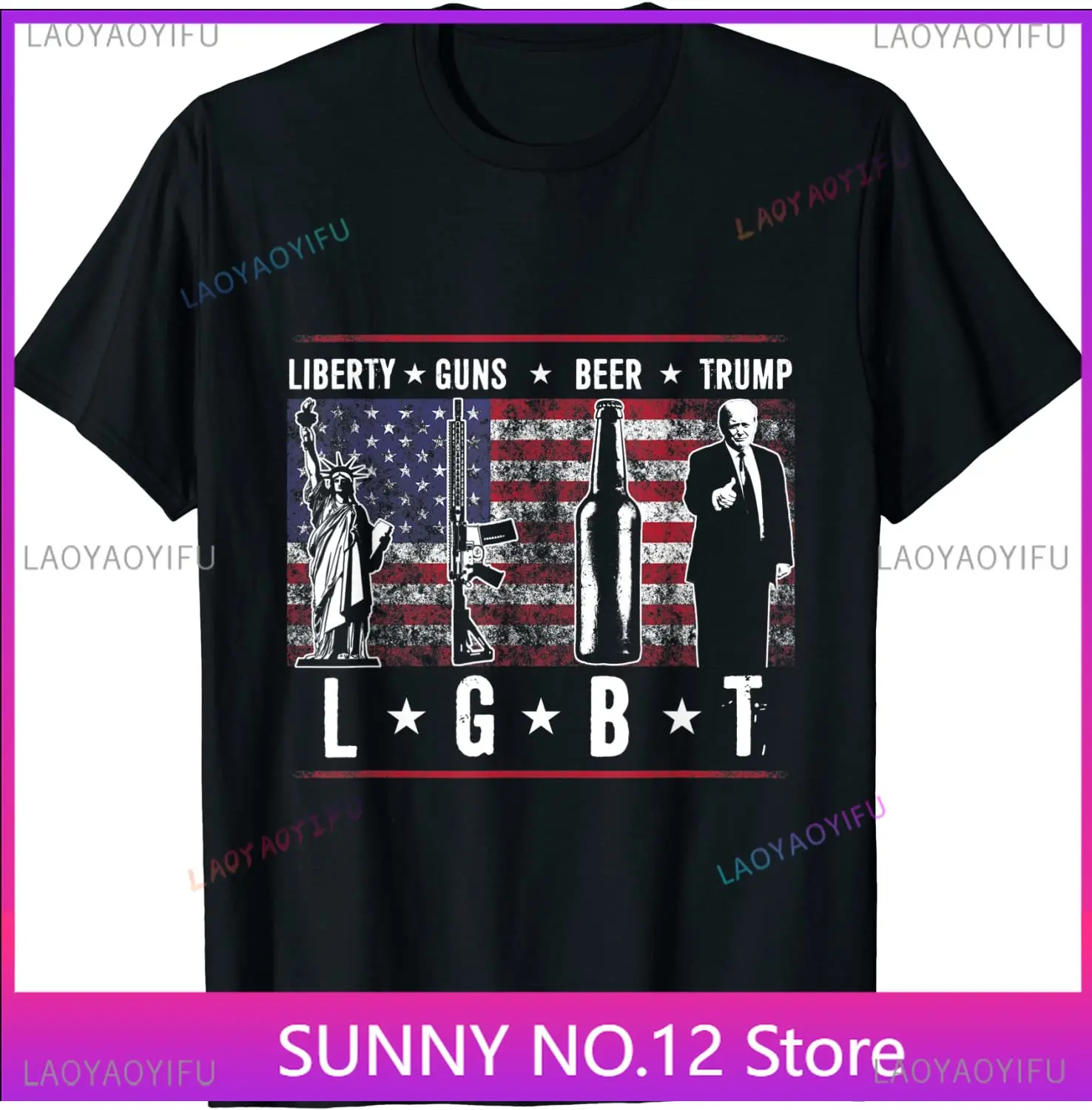 Liberty Guns Beer Trump TShirt LGBT Parody Funny Gift Tops Tees Brand Casual Popular Customized  Men Famous Casual