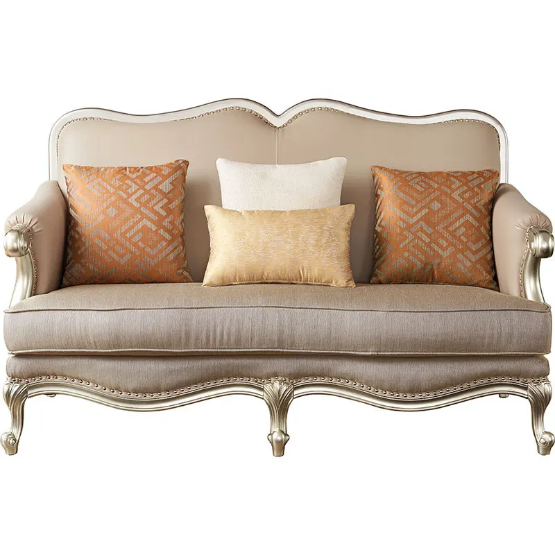 

Modern leather art American light luxury solid wood sofa leather Nordic combination living room
