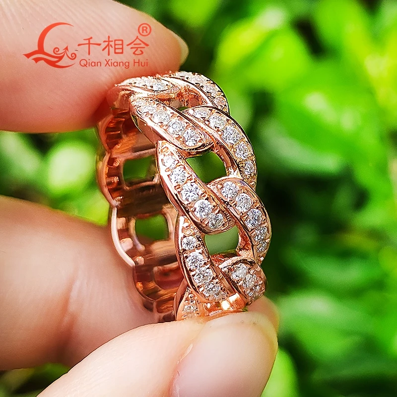 8mm 8 shape Cuban Link Hip Hop D VVS White Moissanite Ring 925 Sterling Silver Iced out Jewelry Unisex Dating Gift