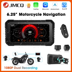Portable 6.25 inch Motorcycle DVR GPS Navigation Wireless Carplay Android Auto Drive Recorder Moto Monitor WIFI IPX7 Waterproof