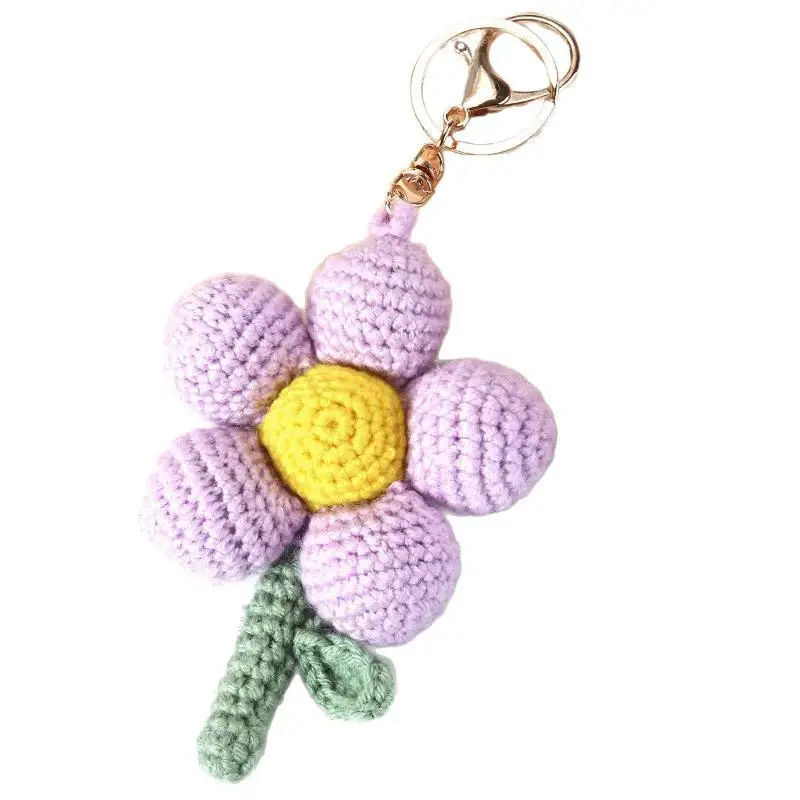 Hübscher Häkelblumen-Schlüsselanhänger, handgefertigter Blumenanhänger, kreativer künstlicher Pflanzenanhänger, Geschenk – Detail 5