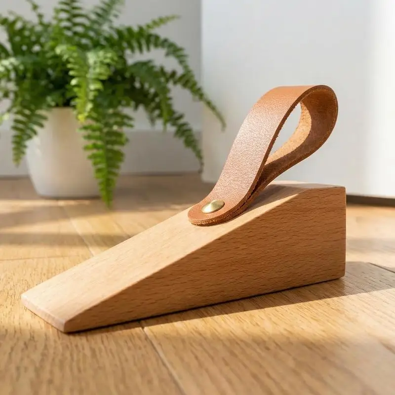 Solid Wood Door Stopper Durable Anti Slip Wedge for Home Office Heavy Doors Floor Protection Solution - view 4