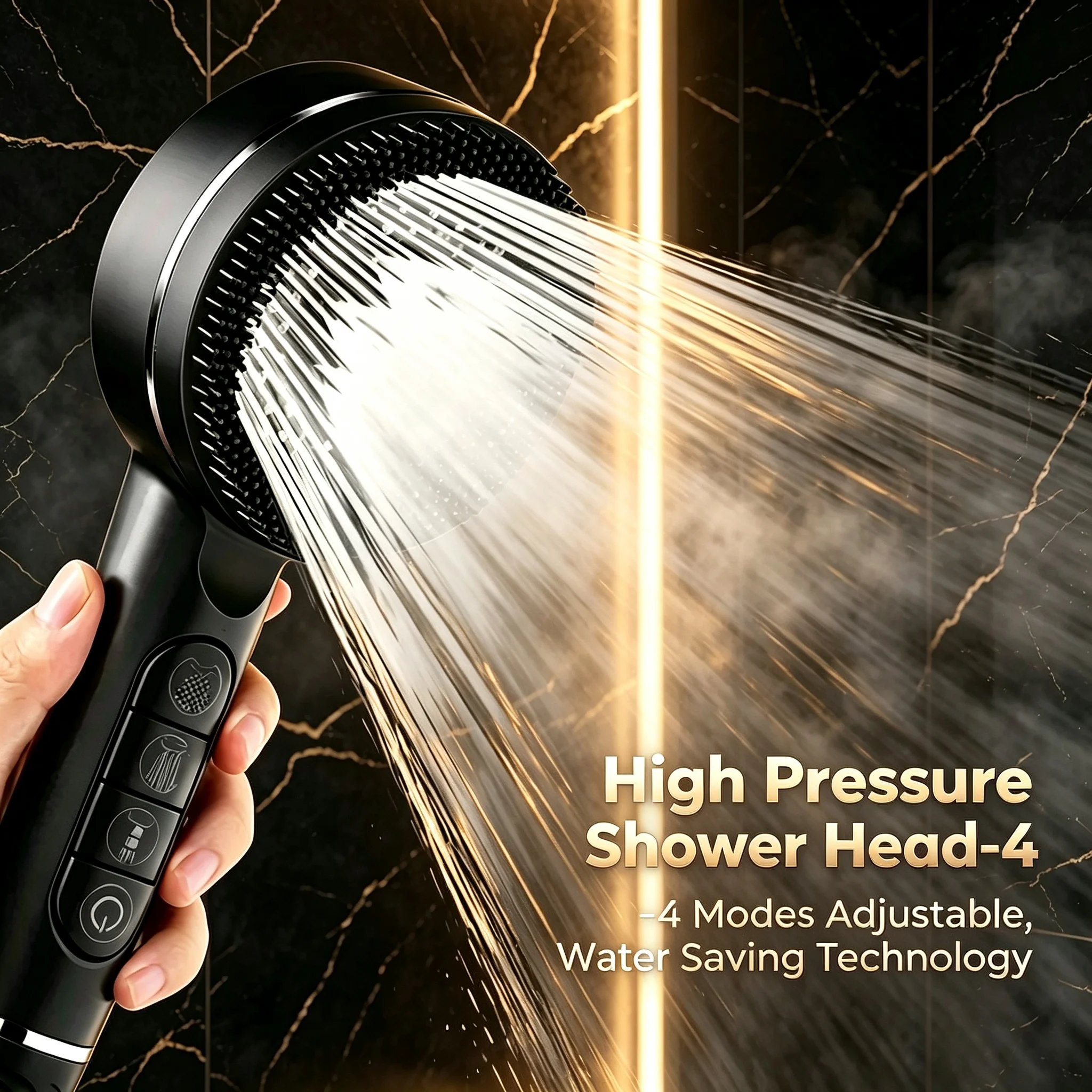 4‑Mode High‑Pressure ABS Handheld Shower Head Self‑Cleaning Nozzles with Silicone Brush One‑Key Stop Water Massage
