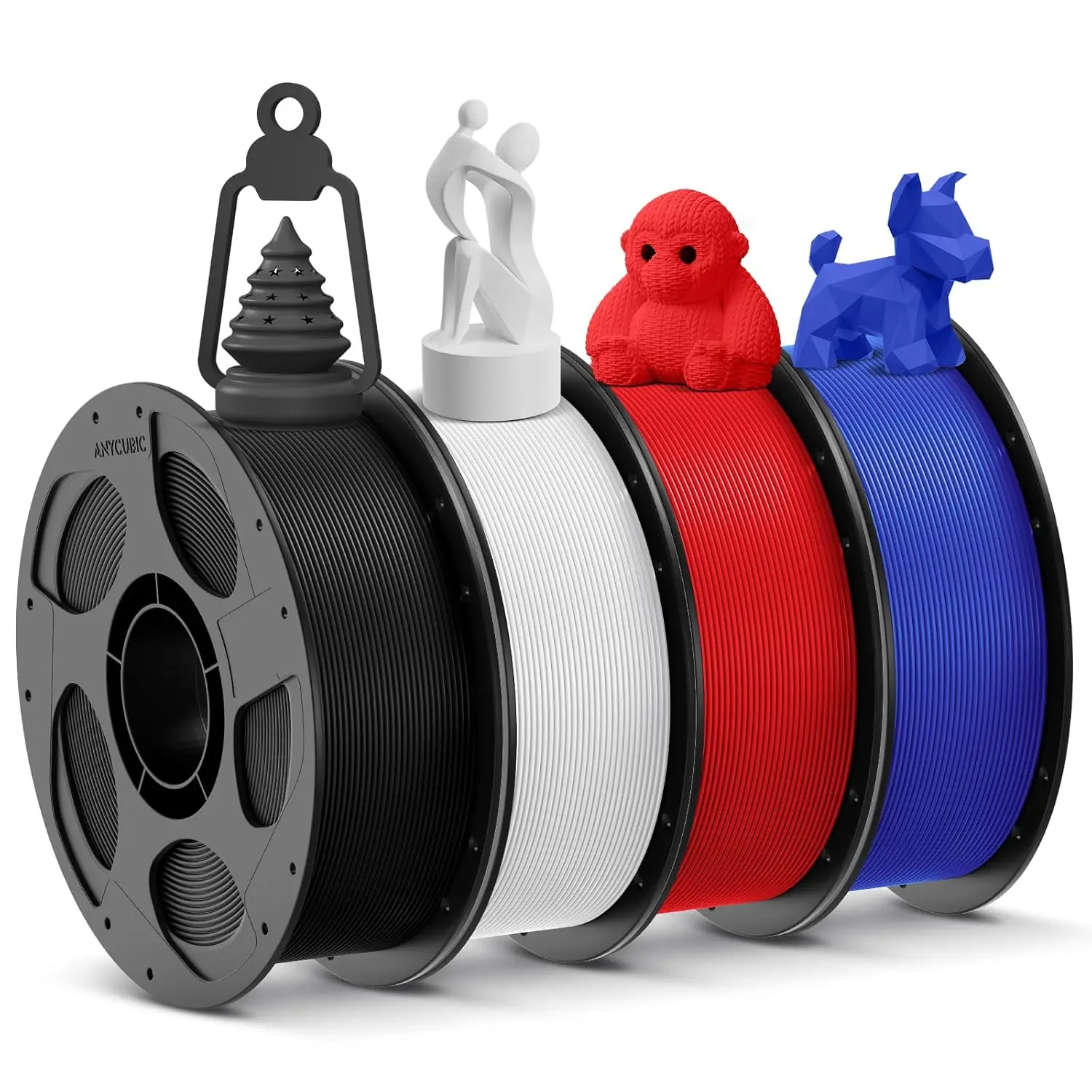 

High-Quality PLA Filament Bundle, 1.75mm +/-0.02mm Accuracy, 4KG Total in Black White Blue Red