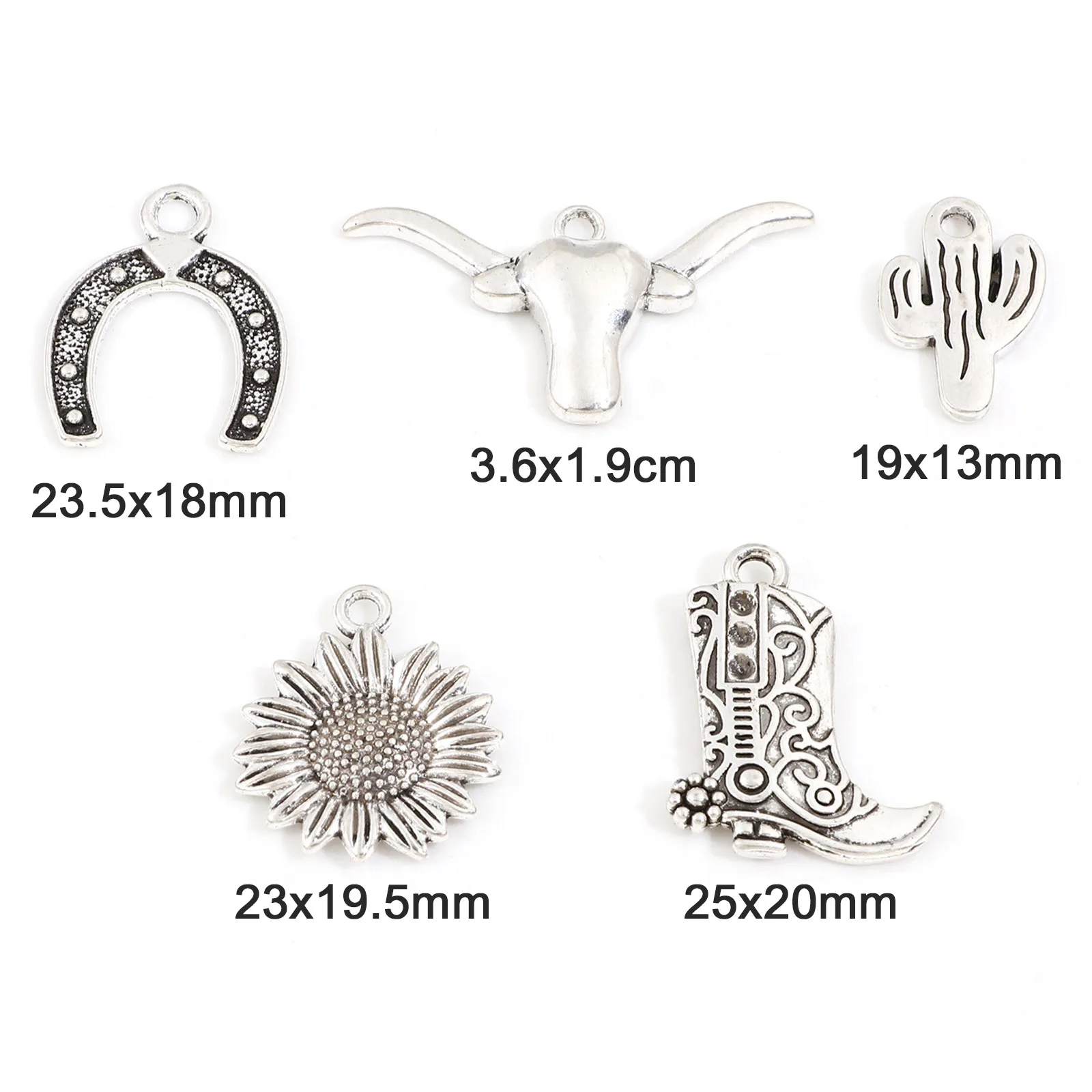 20pcs West Cowboy Charms Antique Silver Color Sunflower Boot Cactus Pendants DIY Necklace Earrings Women Party Jewelry Findings