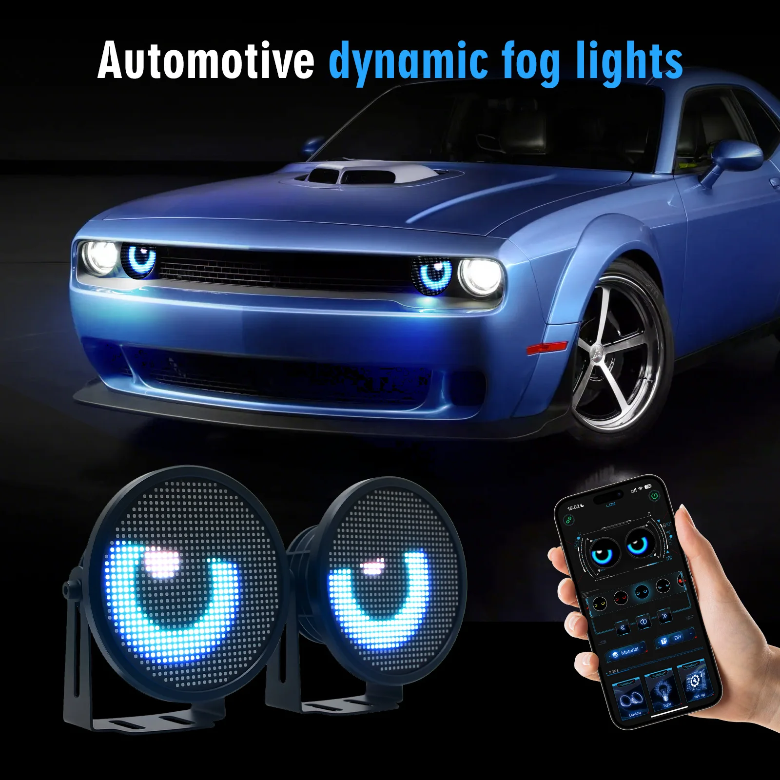 Picture 4: LED Eyes Matrix Pixel Panel Lamp APP Control Automotive Equipment Automotive Fog Lights Dynamic Eye Lights For Car Motorcycle