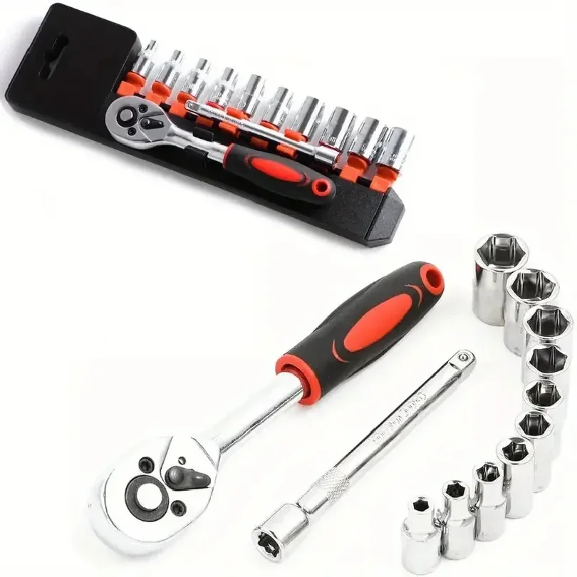 

12pcs Wrench Socket Set: Multi-PurposeTool for Car/Motorcycle/Bicycle Repair | Short Socket + Ratchet | Essential Hand Tools