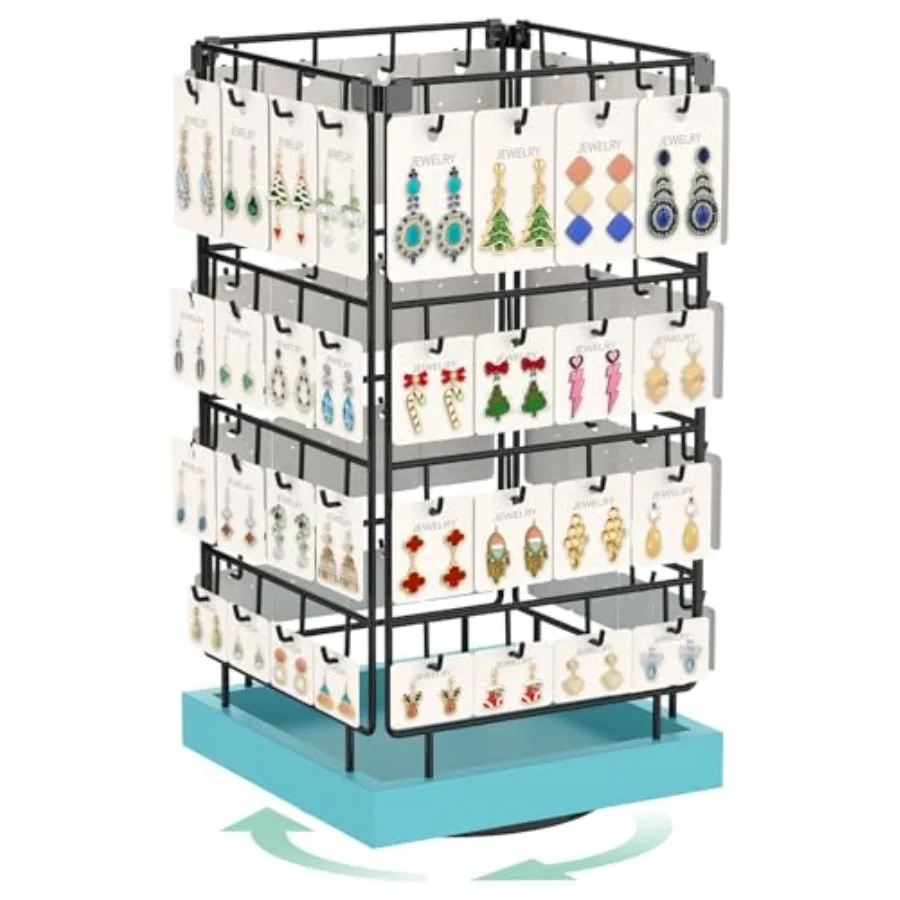 

Rotating Earring Display Holder Stand for Vendors Events Selling Large Ccity 64 Hooks Jewelry Rack with Wooden Base for Earring