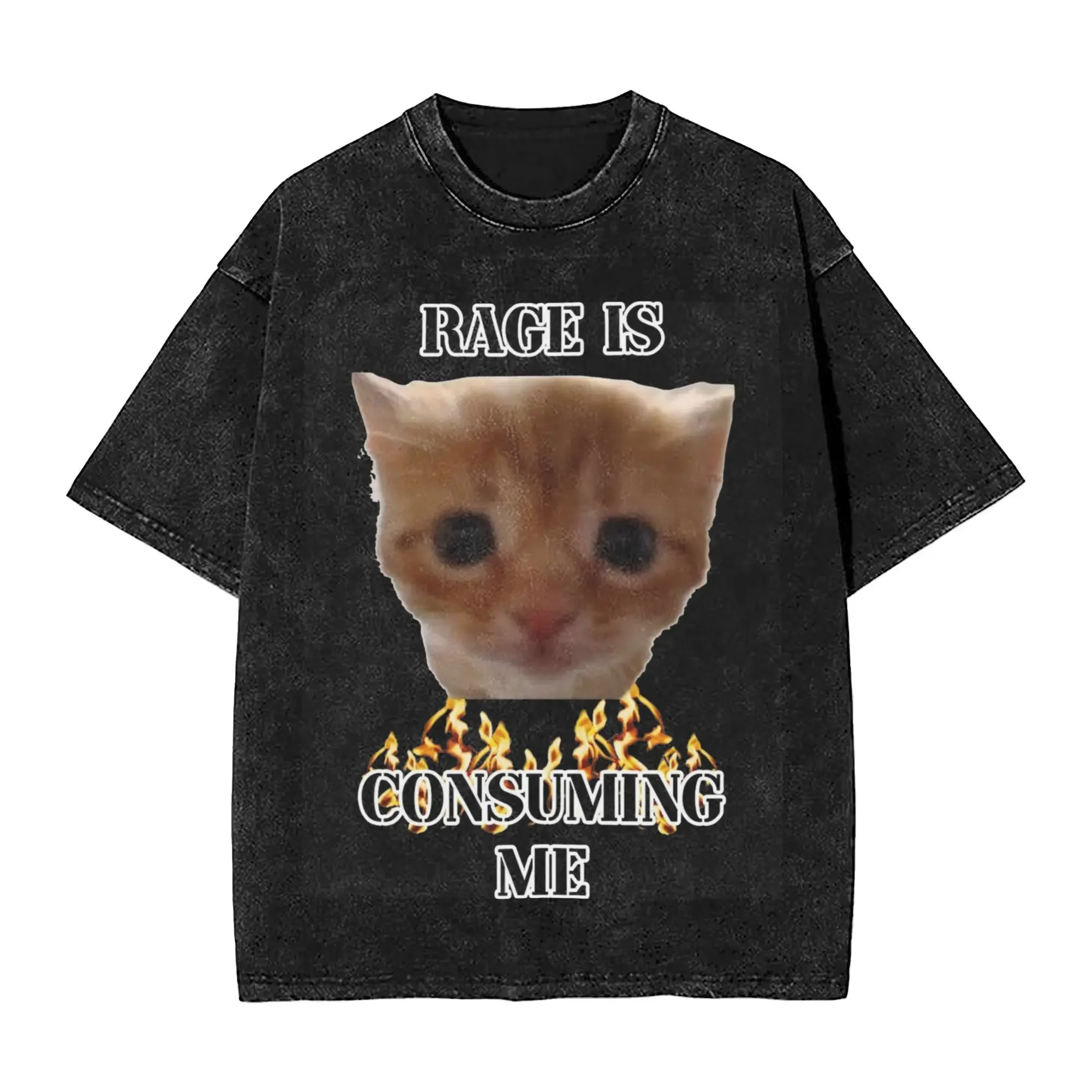 

Women Men Rage Is Consuming Me Silly Staring Cat Meme Shirt Printed Washed Vintage Fun Kitten Harajuku Streetwear T-Shirts