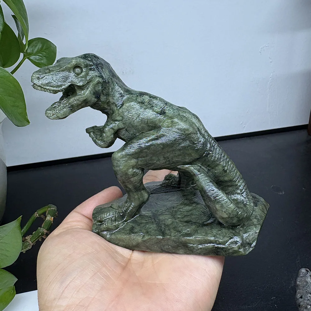Custom Natural Xiuyan Jade Tyrannosaurus Rex Figurine - 9.5cm Hand-Carved Gemstone Dinosaur Statue Healing Crystal Decor
