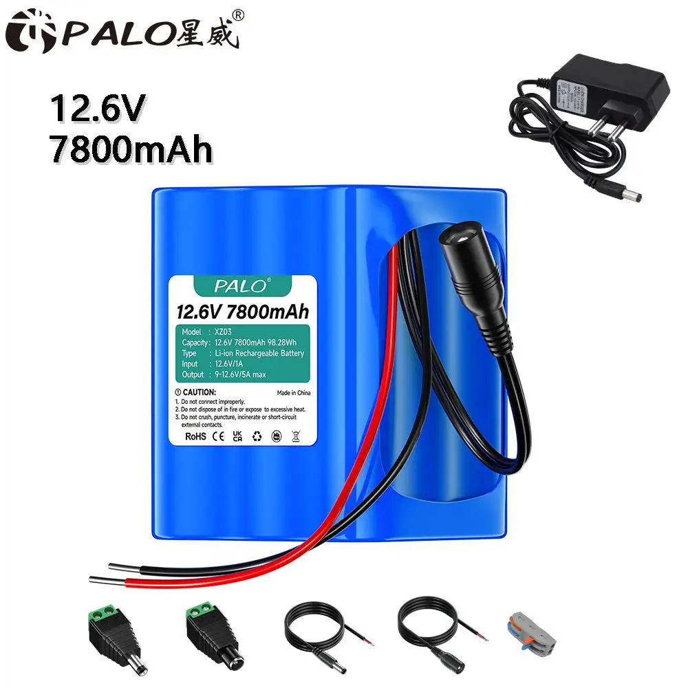 PALO 12.6V 7800mAh Portable Rechargeable Lithium-ion Battery DC 12.6V For Wireless Camera CCTV Camera Solar Charging Board