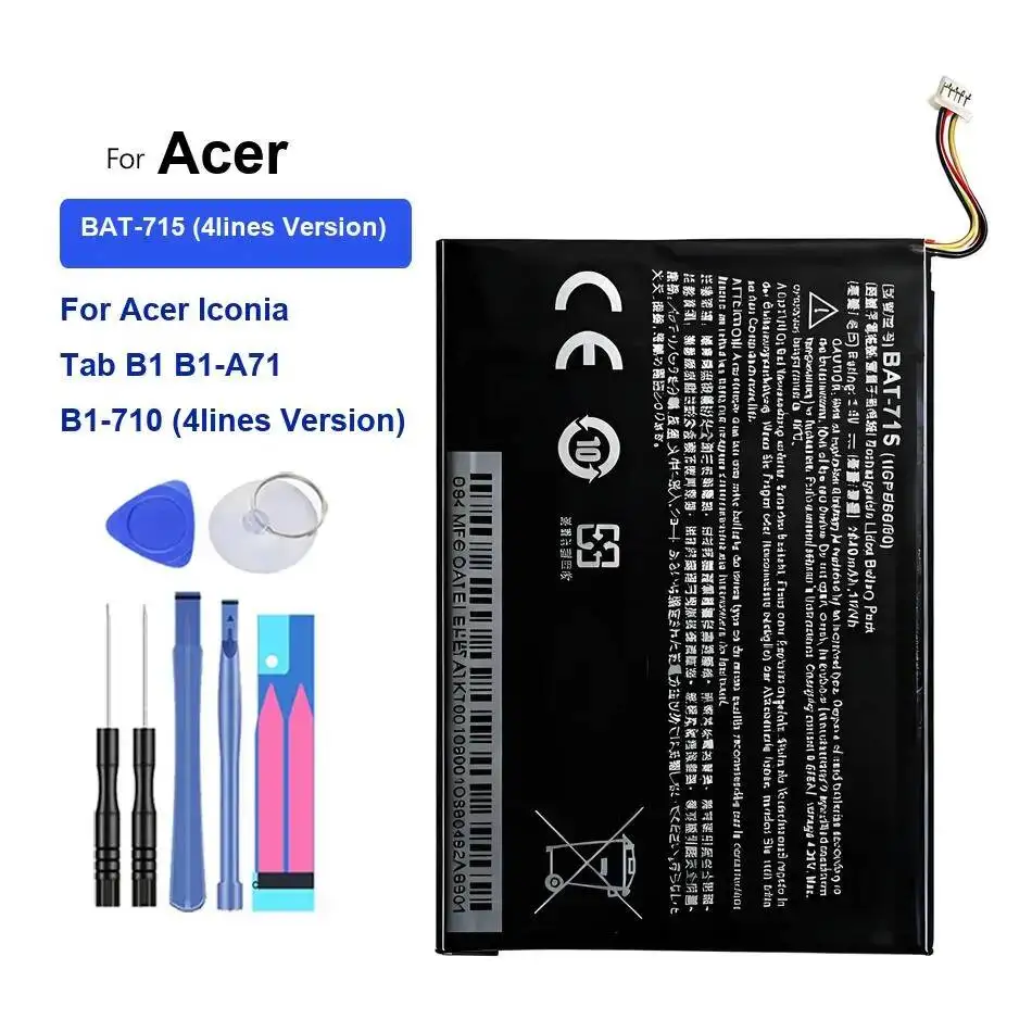 

Экологически чистый аккумулятор для планшета 2640 мАч для Acer Iconia Tab B1 B1-A71 B1-710, 4 линии версии Bat-715