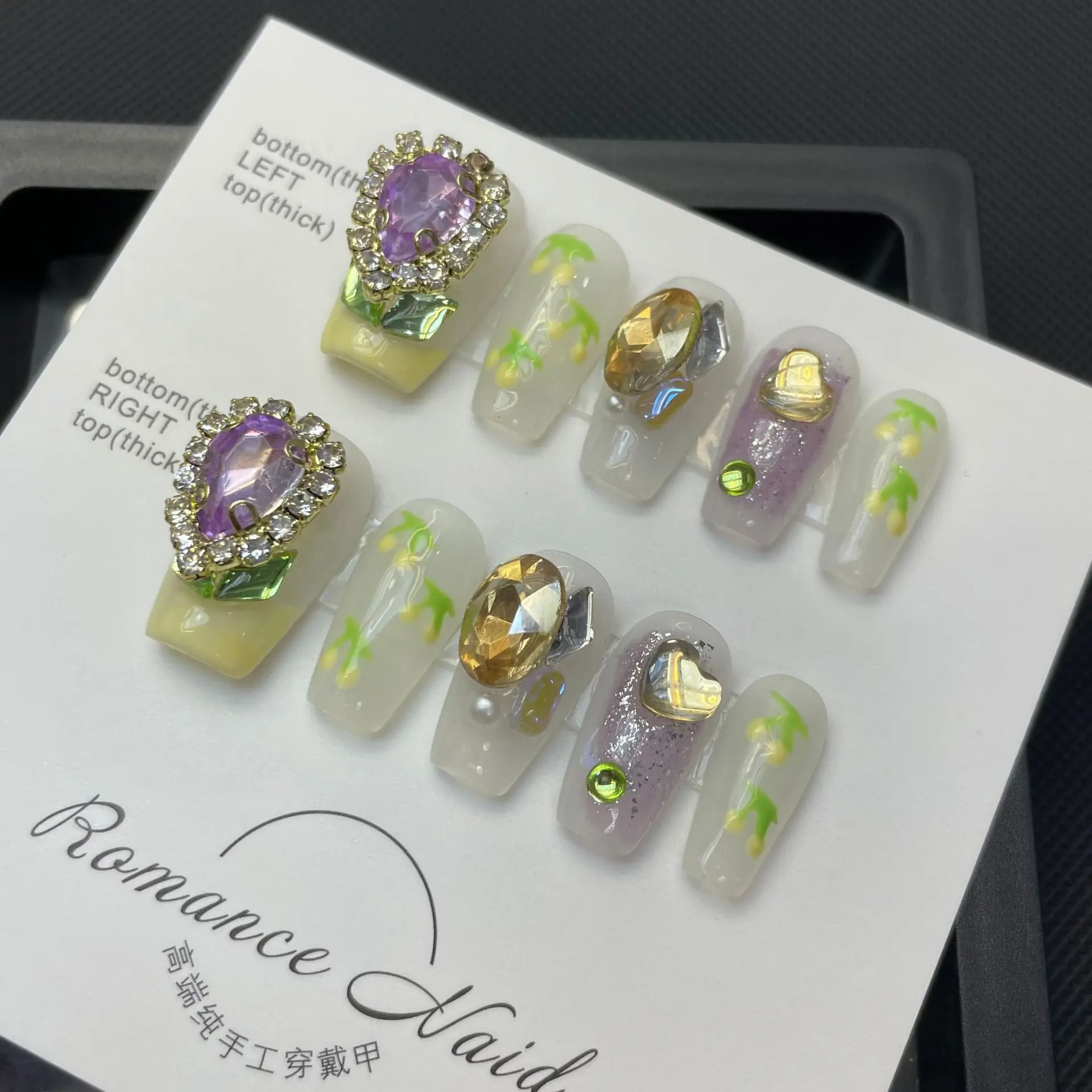 10 قطعة طويلة الأظافر كاذبة الماس تصميم الصحافة على الأظافر غطاء كامل مسمار نصائح للإزالة وهمية مسمار التصحيح امرأة DIY بها بنفسك