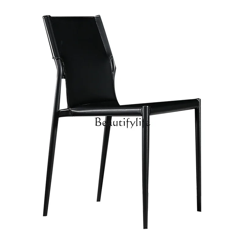 Light luxury saddle leather dining chair household backrest industrial style wrought iron meeting chair